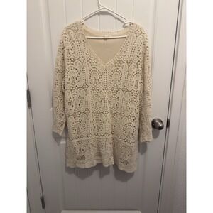 ADIVA Cream Crochet Lace V Neck Tunic Top Plus Size 1X